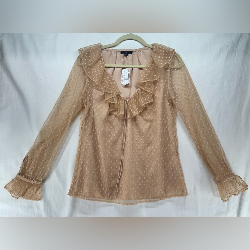 J.Crew Ruffle Neck‎ Clip Dot Blouse in Bronzed Clay Style BD756 Size XS NEW
